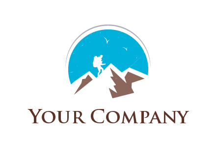 hiker climbing mountains logo