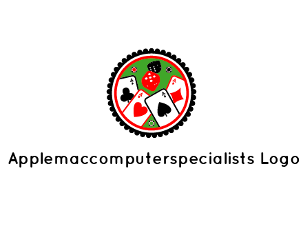 aces of cards, poker or casino chips and dice inside circular gambling logo