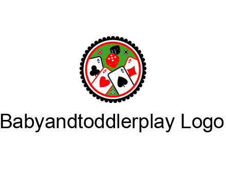 aces of cards, poker or casino chips and dice inside circular gambling logo