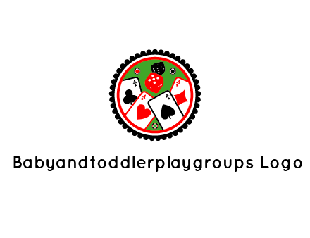 aces of cards, poker or casino chips and dice inside circular gambling logo