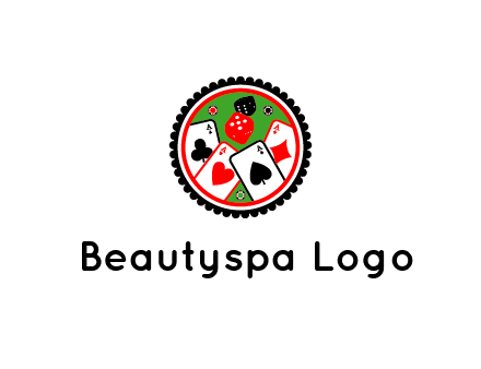 aces of cards, poker or casino chips and dice inside circular gambling logo
