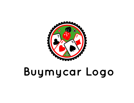 aces of cards, poker or casino chips and dice inside circular gambling logo