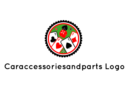 aces of cards, poker or casino chips and dice inside circular gambling logo