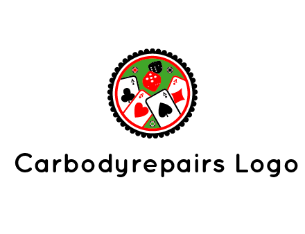 aces of cards, poker or casino chips and dice inside circular gambling logo