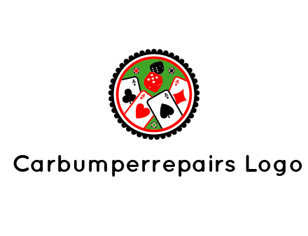 aces of cards, poker or casino chips and dice inside circular gambling logo