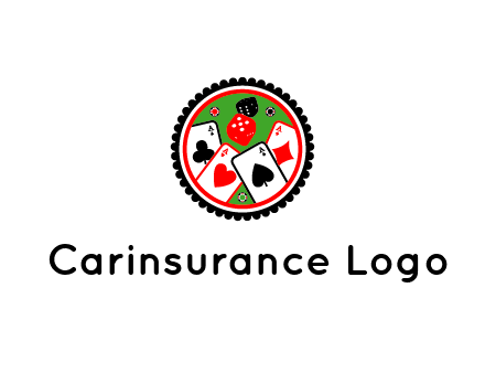 aces of cards, poker or casino chips and dice inside circular gambling logo