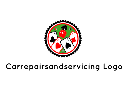 aces of cards, poker or casino chips and dice inside circular gambling logo