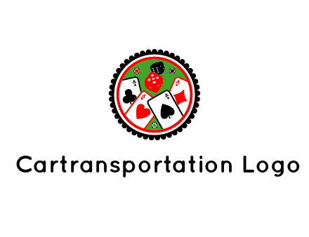 aces of cards, poker or casino chips and dice inside circular gambling logo