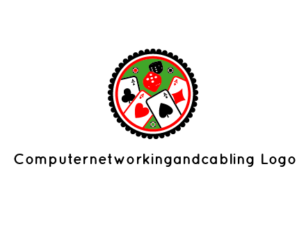 aces of cards, poker or casino chips and dice inside circular gambling logo
