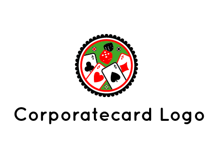aces of cards, poker or casino chips and dice inside circular gambling logo