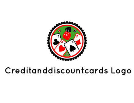 aces of cards, poker or casino chips and dice inside circular gambling logo