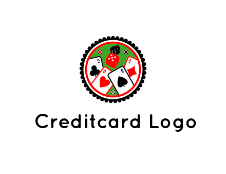 aces of cards, poker or casino chips and dice inside circular gambling logo