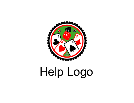 aces of cards, poker or casino chips and dice inside circular gambling logo