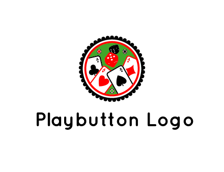 aces of cards, poker or casino chips and dice inside circular gambling logo