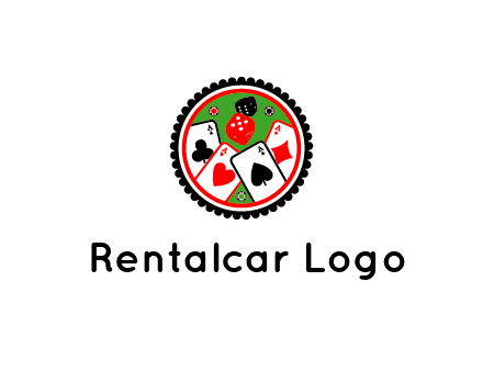 aces of cards, poker or casino chips and dice inside circular gambling logo