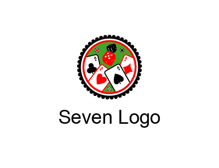 aces of cards, poker or casino chips and dice inside circular gambling logo