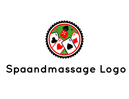 aces of cards, poker or casino chips and dice inside circular gambling logo