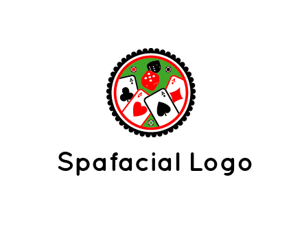 aces of cards, poker or casino chips and dice inside circular gambling logo