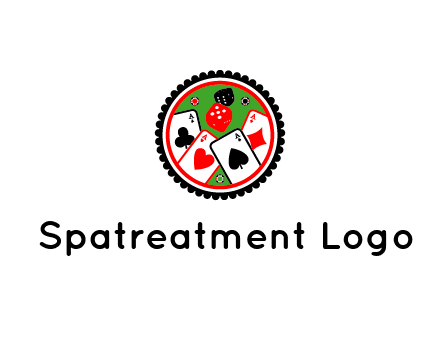 aces of cards, poker or casino chips and dice inside circular gambling logo
