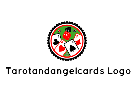 aces of cards, poker or casino chips and dice inside circular gambling logo