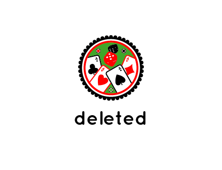 aces of cards, poker or casino chips and dice inside circular gambling logo