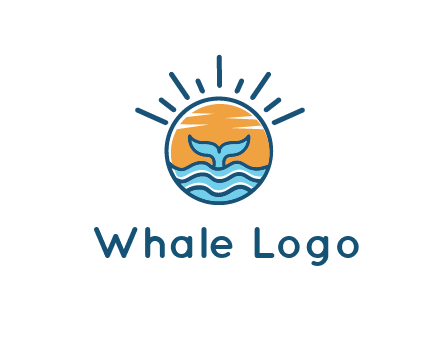 waves and the tail of a whale inside the sun logo