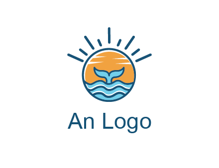 waves and the tail of a whale inside the sun logo