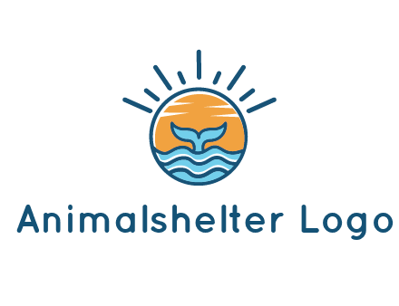 waves and the tail of a whale inside the sun logo
