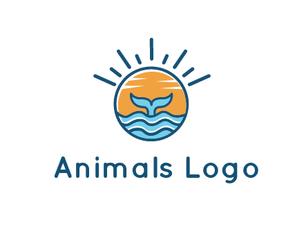 waves and the tail of a whale inside the sun logo