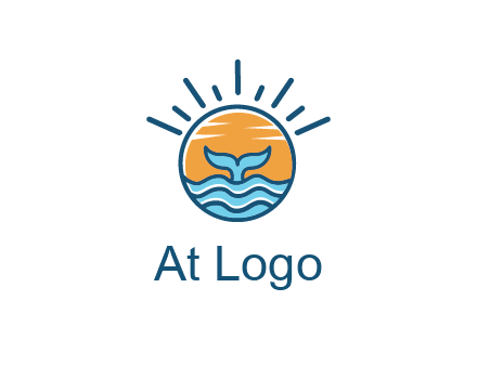 waves and the tail of a whale inside the sun logo