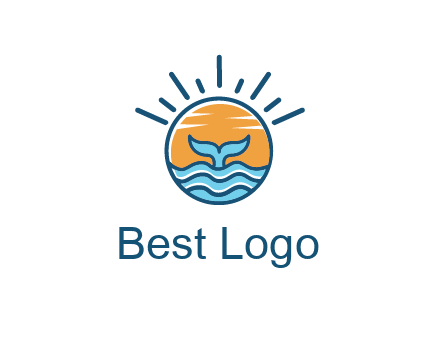 waves and the tail of a whale inside the sun logo