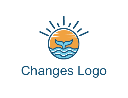 waves and the tail of a whale inside the sun logo
