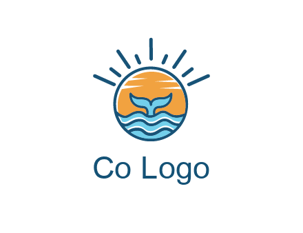 waves and the tail of a whale inside the sun logo