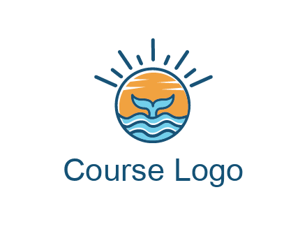 waves and the tail of a whale inside the sun logo
