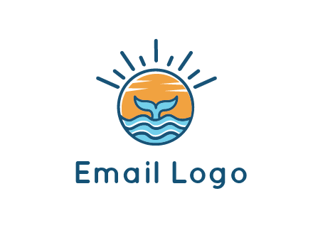 waves and the tail of a whale inside the sun logo