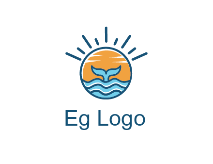 waves and the tail of a whale inside the sun logo