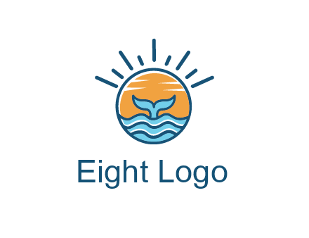 waves and the tail of a whale inside the sun logo