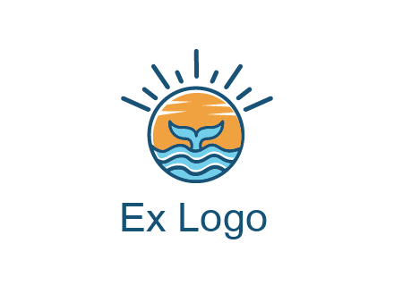 waves and the tail of a whale inside the sun logo