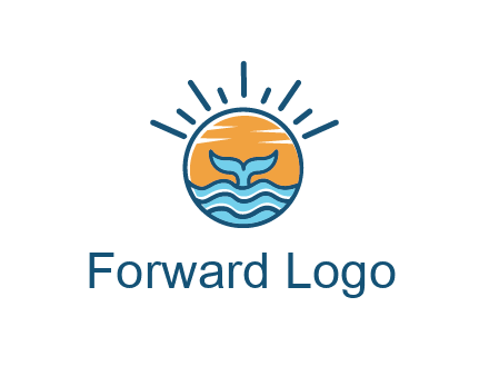 waves and the tail of a whale inside the sun logo