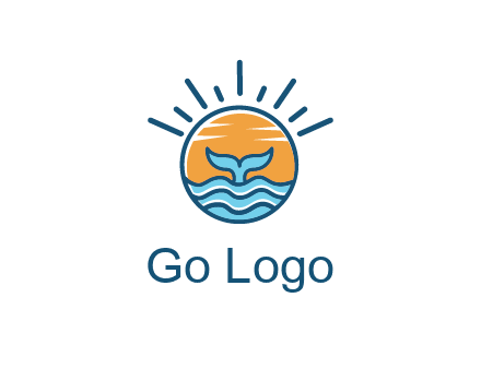 waves and the tail of a whale inside the sun logo