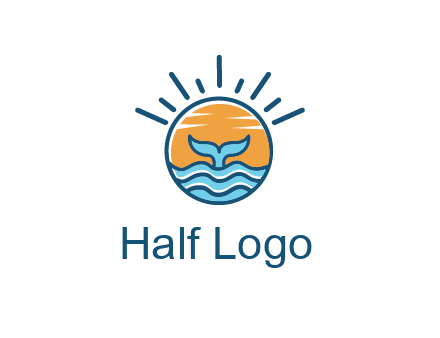 waves and the tail of a whale inside the sun logo