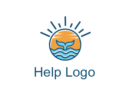 waves and the tail of a whale inside the sun logo