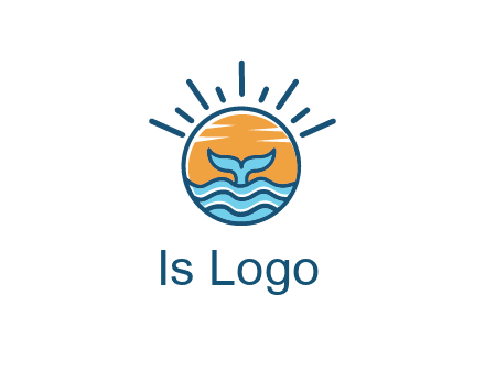 waves and the tail of a whale inside the sun logo