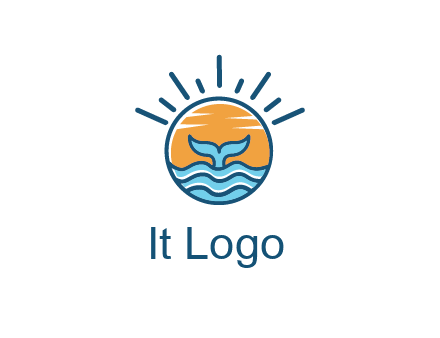 waves and the tail of a whale inside the sun logo
