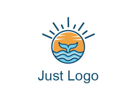 waves and the tail of a whale inside the sun logo