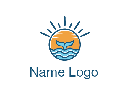 waves and the tail of a whale inside the sun logo
