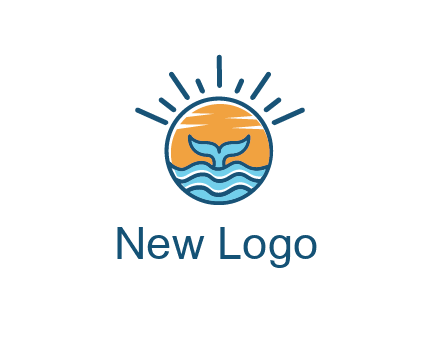 waves and the tail of a whale inside the sun logo