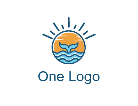 waves and the tail of a whale inside the sun logo