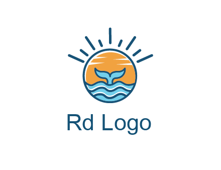 waves and the tail of a whale inside the sun logo