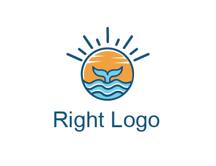 waves and the tail of a whale inside the sun logo